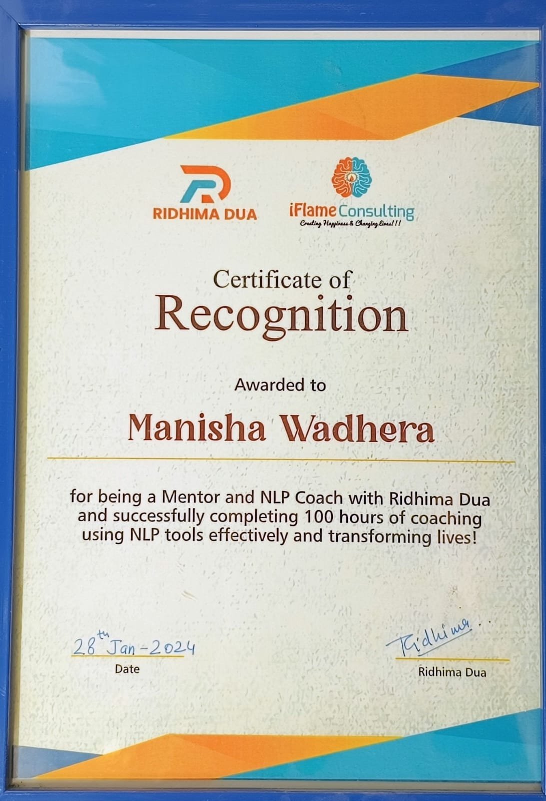 Certificate of Recognition — NLP Coach